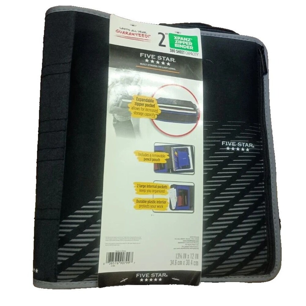 Mead Trapper Keeper zipper close Binder Five Star Black 3 Ring
